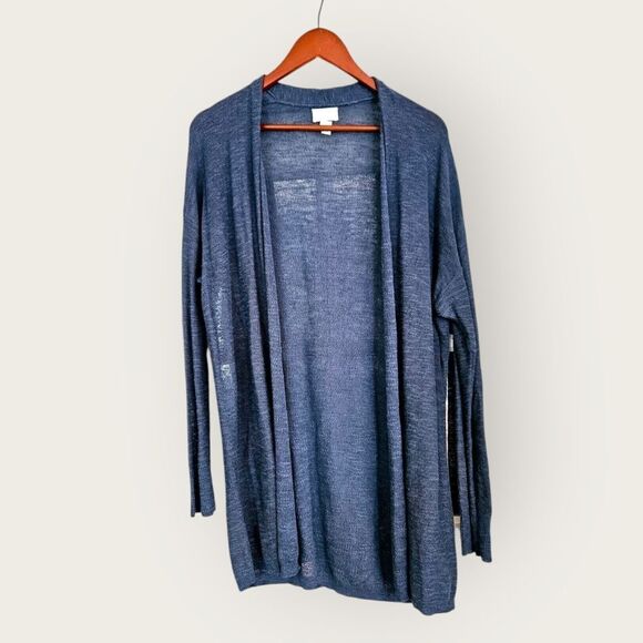 Caslon Linen Cotton Blend Open-Front Lightweight Sweater Cardigan Blue Ensign M - Picture 3 of 8